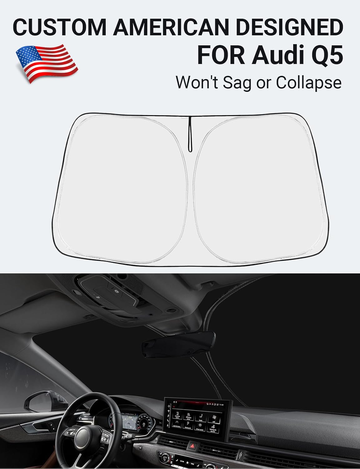 Proadsy Front Windshield Sun Shade Foldable Sunshade Protector Custom Fit 2024 2023 2022 2021 2020 2019 2018 Audi Q5 Sq5 Premium