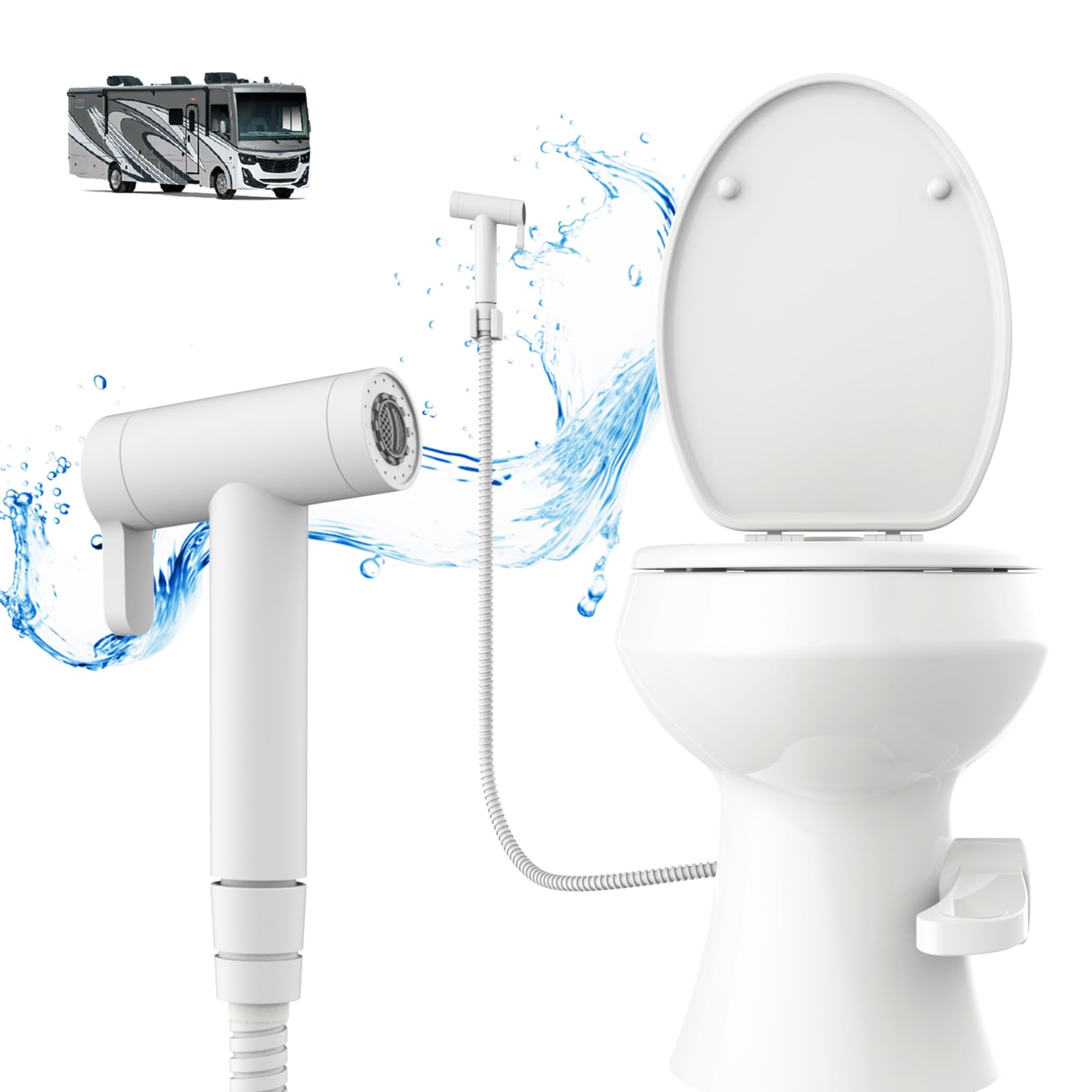 RV Bidet Sprayer for Toilet - All Metal, Dual Mode RV Handheld Sprayer with 59'' Water Hose, Shut-Off Valve & RV Fitting | Bidet
