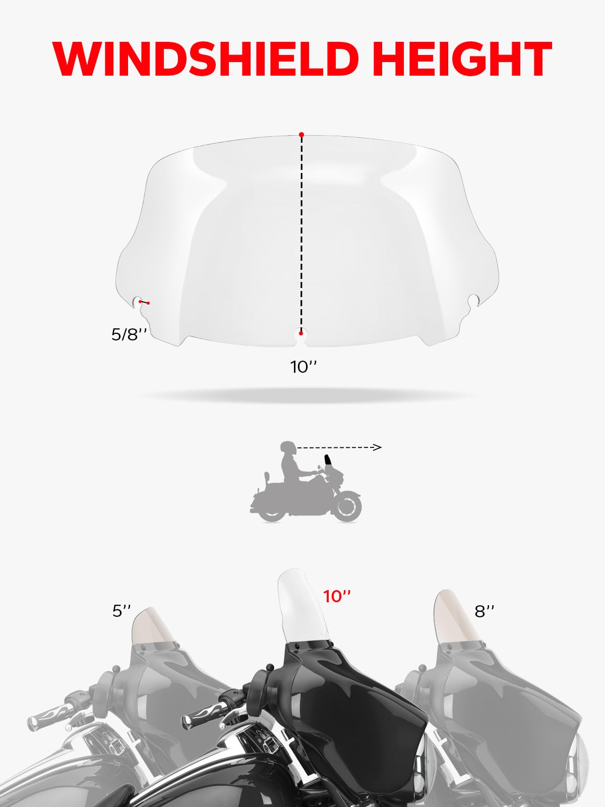 Amazicha 10'' Wave Windshield Windscreen Fit For 2014-2023 Harley Davidson Touring Street Glide, Electra Glide 2014-2022, Ultra