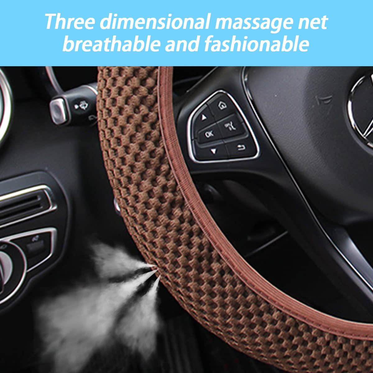 Elastic Stretch Steering Wheel Cover, Universal 15 Inch Car Steering Wheel Cover, Microfiber Breathable Ice Silk, Anti-Slip, Odo