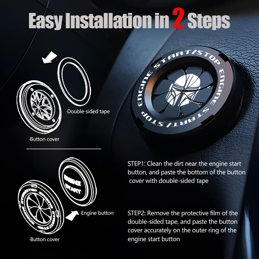 Tybasthe Rotary Push Start Button Cover, Mandalorian Car Accessories Engine Start Stop Button Cover, Star Wars Car Stickers Inte