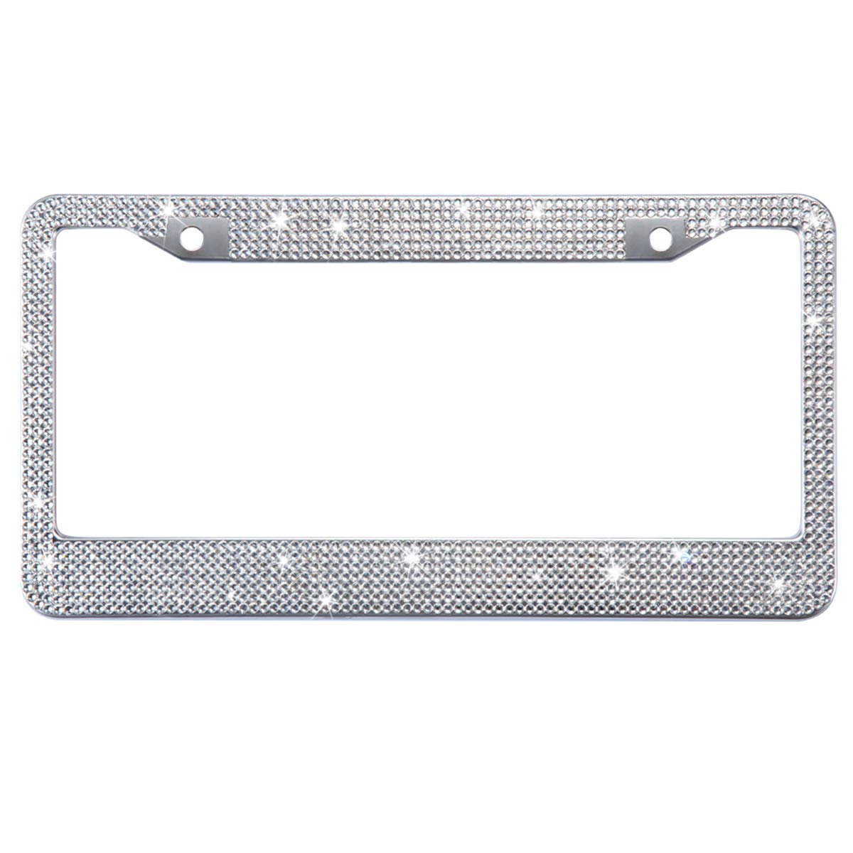 White Rhinestone Bling License Plate Frame For Women, Metal Rust-Proof Car Plate Frame Cute Bling Car Accessories For Women Girl