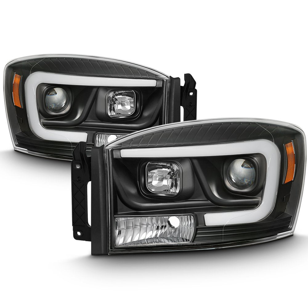 Akkon - For 2006-2008 Dodge Ram 1500 & 06-09 Dodge Ram 2500/3500 Led Daytime Running Lamp Bar Projector Headlights Black Combo