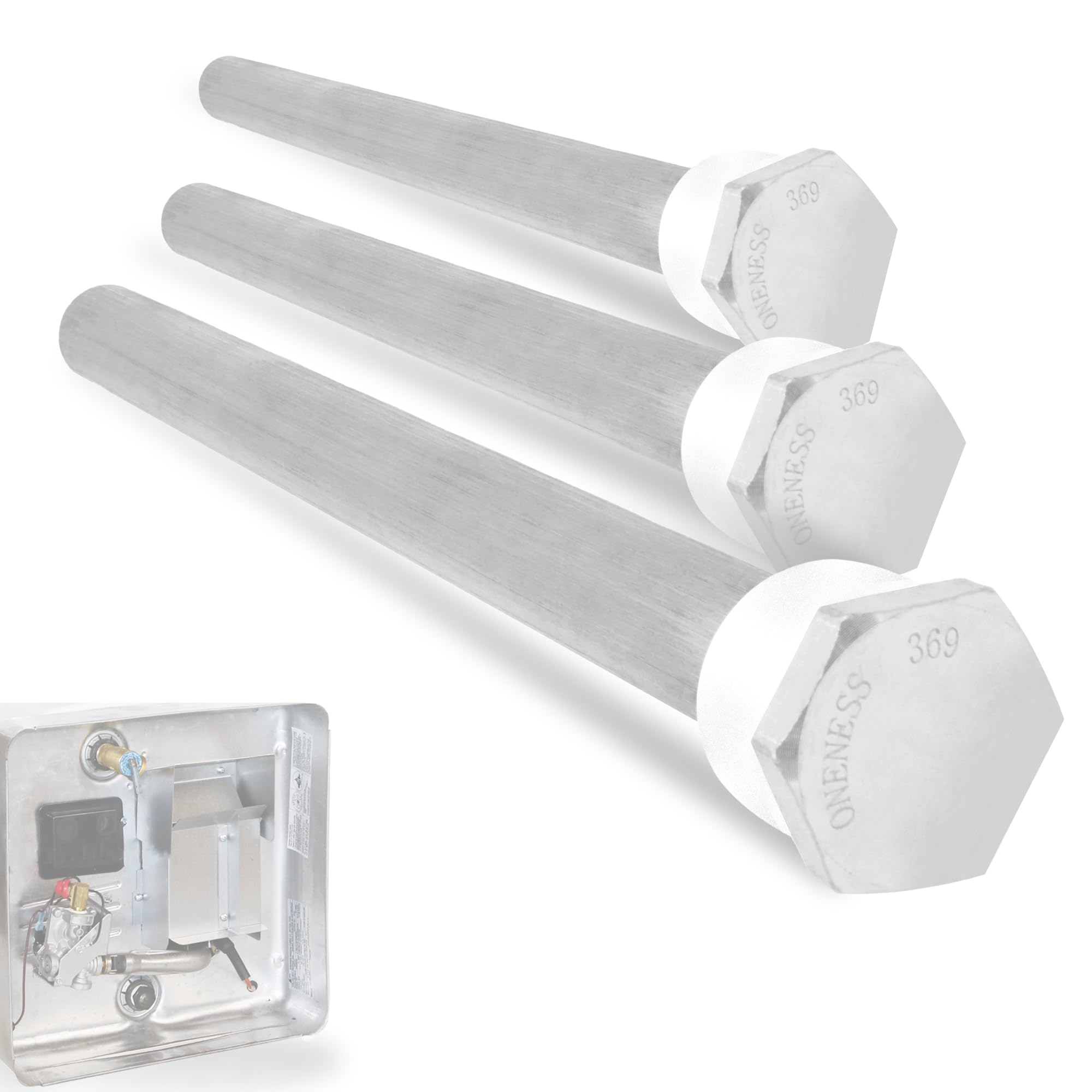 Oneness 369 Rv Water Heater Anode Rod - 3-Pack, 3-Year Warranty - 9.25'' X 3/4    Npt - Premium Magnesium Anode Rod For Rv Hot W
