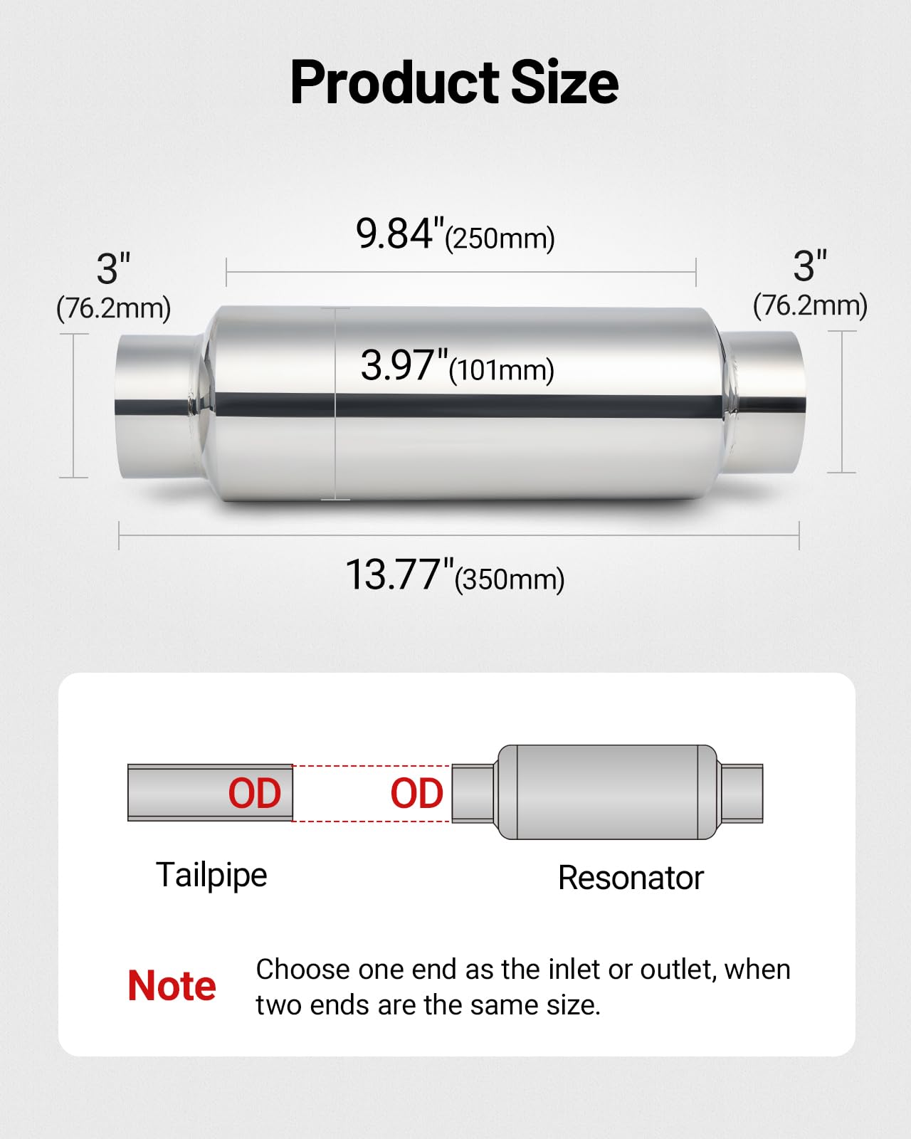 Evil Energy 3'' Resonator Muffler Stainless Steel (3.0 Inch Inlet/Outlet, 13.8'' Length)
