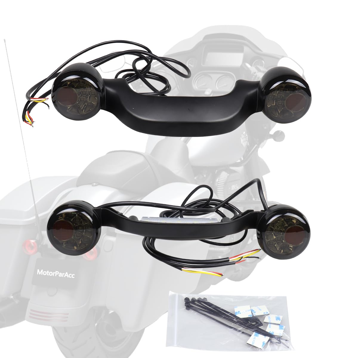 MotoParAcc Rear Bullet LED Turn Signals Light Bar Integrated Turn Signals Motorcycle Brake Tail Lights Compatible with Harley To