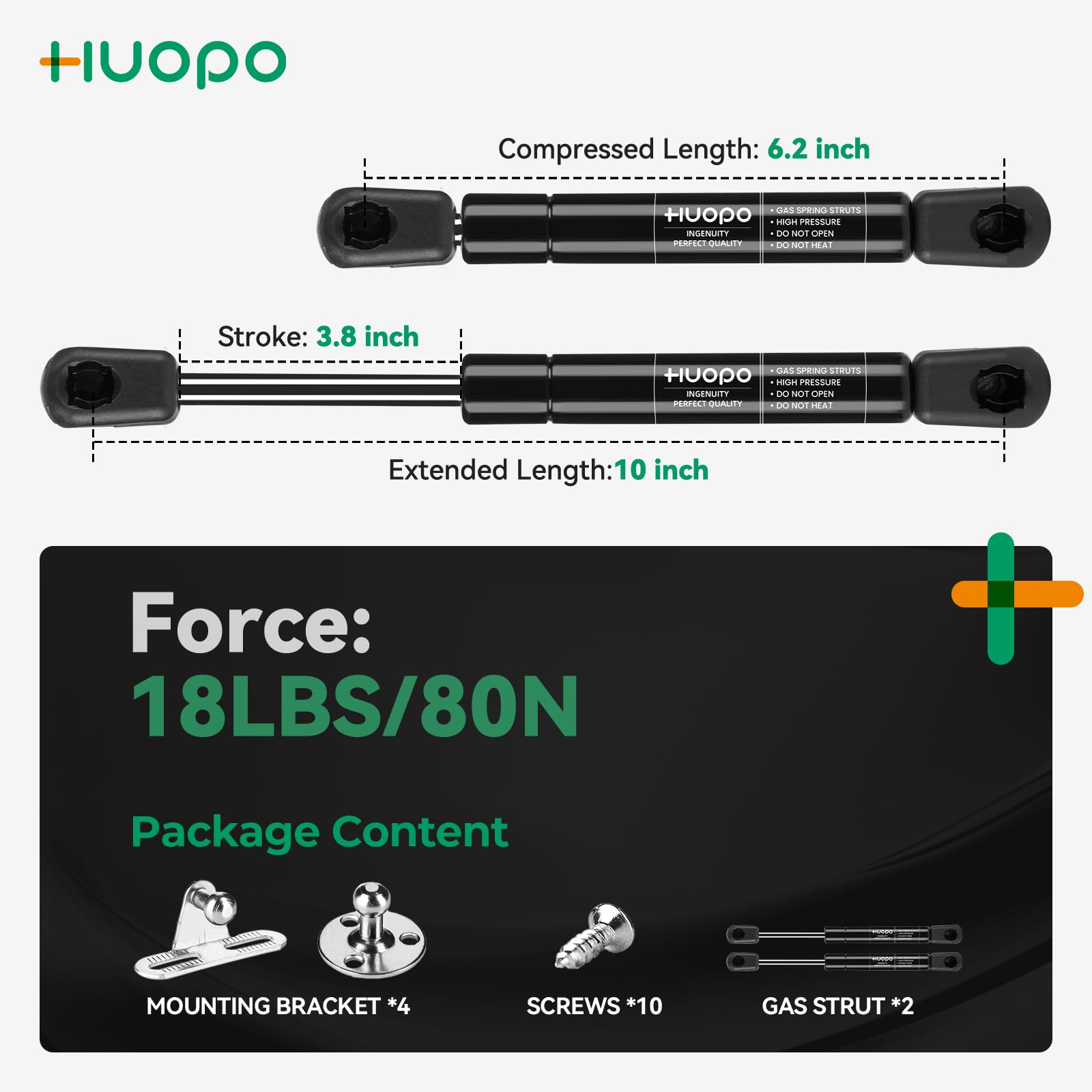 10 Inch 18Lb/80N Gas Strut Shocks Spring Lift Support for Truck Pickup Tool Box Lid RV Overhead Cabinet Door Toy Toolbox Cover B