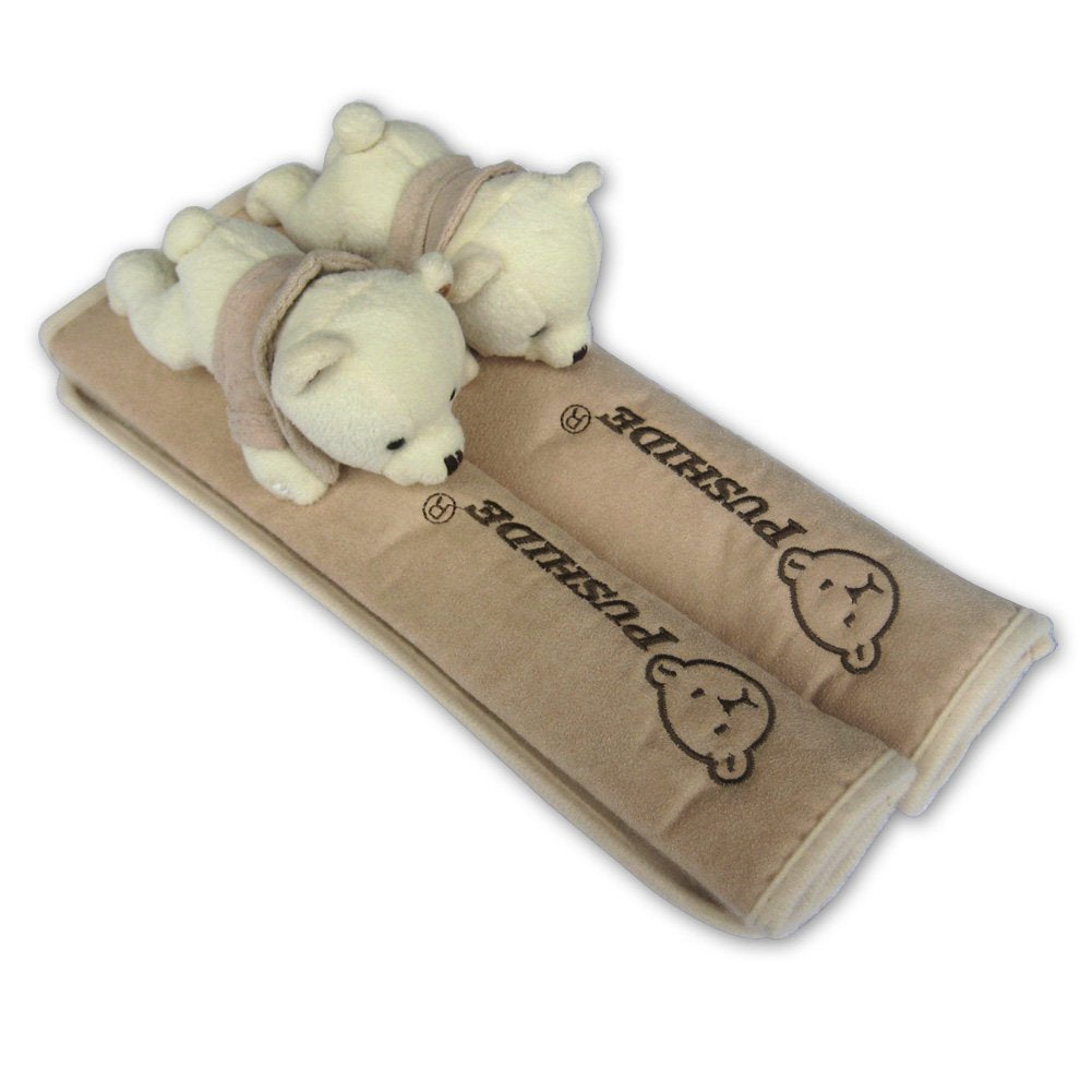 Tianmei 2Pcs Bear Doll Styling Faux Suede Car Seat Belt Strap Cover Shoulder Strap Pad (Beige Color)
