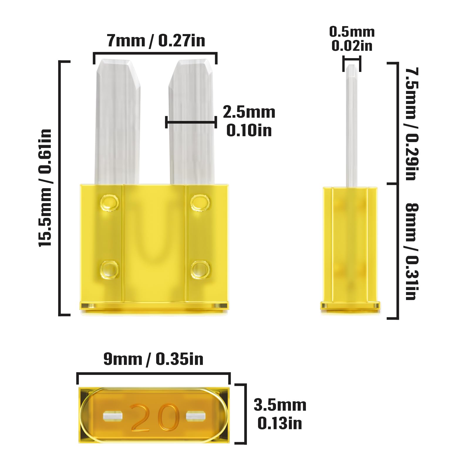 ALLECIN 20 Amp Micro2 Fuse 20Amp Micro 2 Car Fuses 20A Automotive APT ATR Blade Fusibles para Autos for RV Vehicle Truck Motorcy