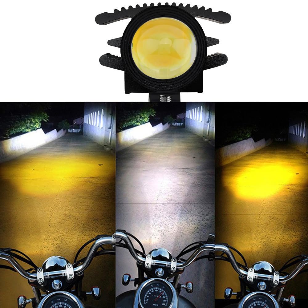 Windance 2Pcs Motorcycle Led Headlight,32W 4 Modes Hi/Lo Beam Yellow White 6500K Waterproof Aux Spotlight For Tractor Truck Atv Utv Suv Boat 9V-85V (Black2Pcs)