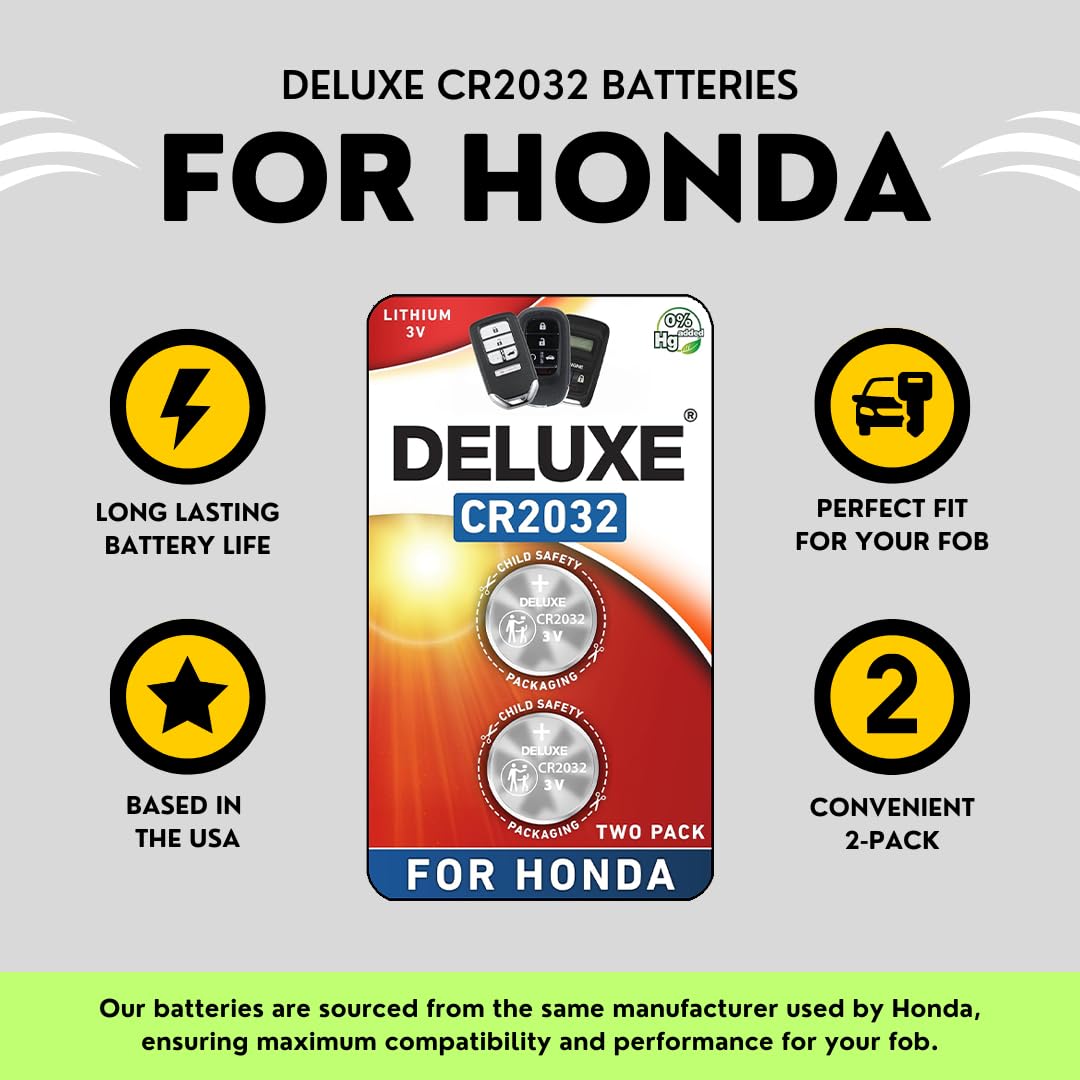 Deluxe Batteries Key Fob Replacement Batteries for Honda Smart Remote (Pack of 2) - CRV Civic Accord Pilot Odyssey HRV Fit Passport Ridgeline