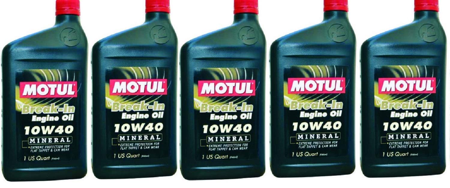 Motul 108080 Set Of 5 Break-In 10W-40 Mineral Oil 1-Quart Bottles