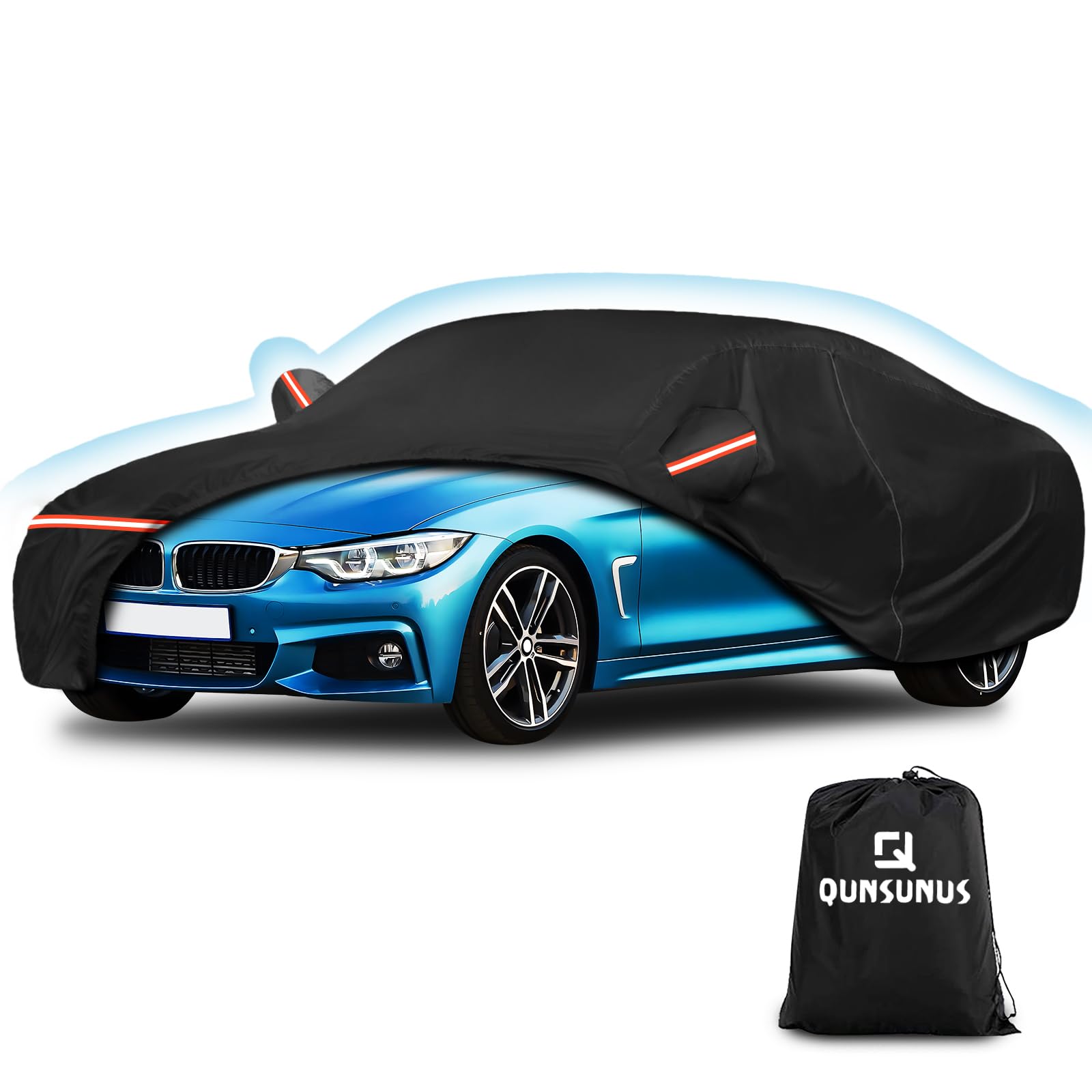 QUNSUNUS Waterproof Car Cover for Ford Mustang 1979-1993, Outdoor Car Covers with Zipper, All Weather Full Exterior Cover with S