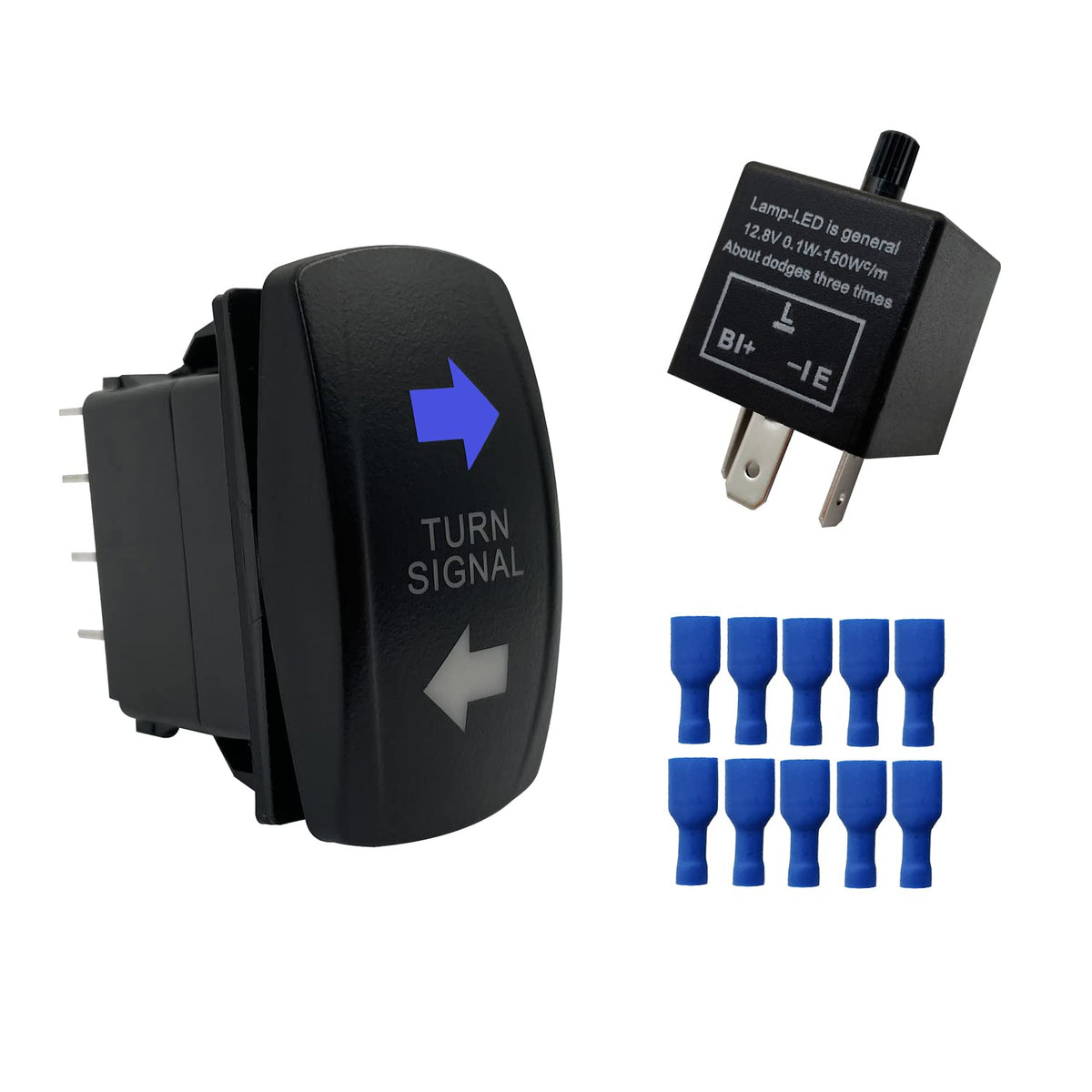 Blue Led 7 PIN Turn Signal Switch with 3 PIN Adjustable Flasher Relay 3 Way ON-Off-ON DPDT Rocker Switch + LED Flasher Blinker f