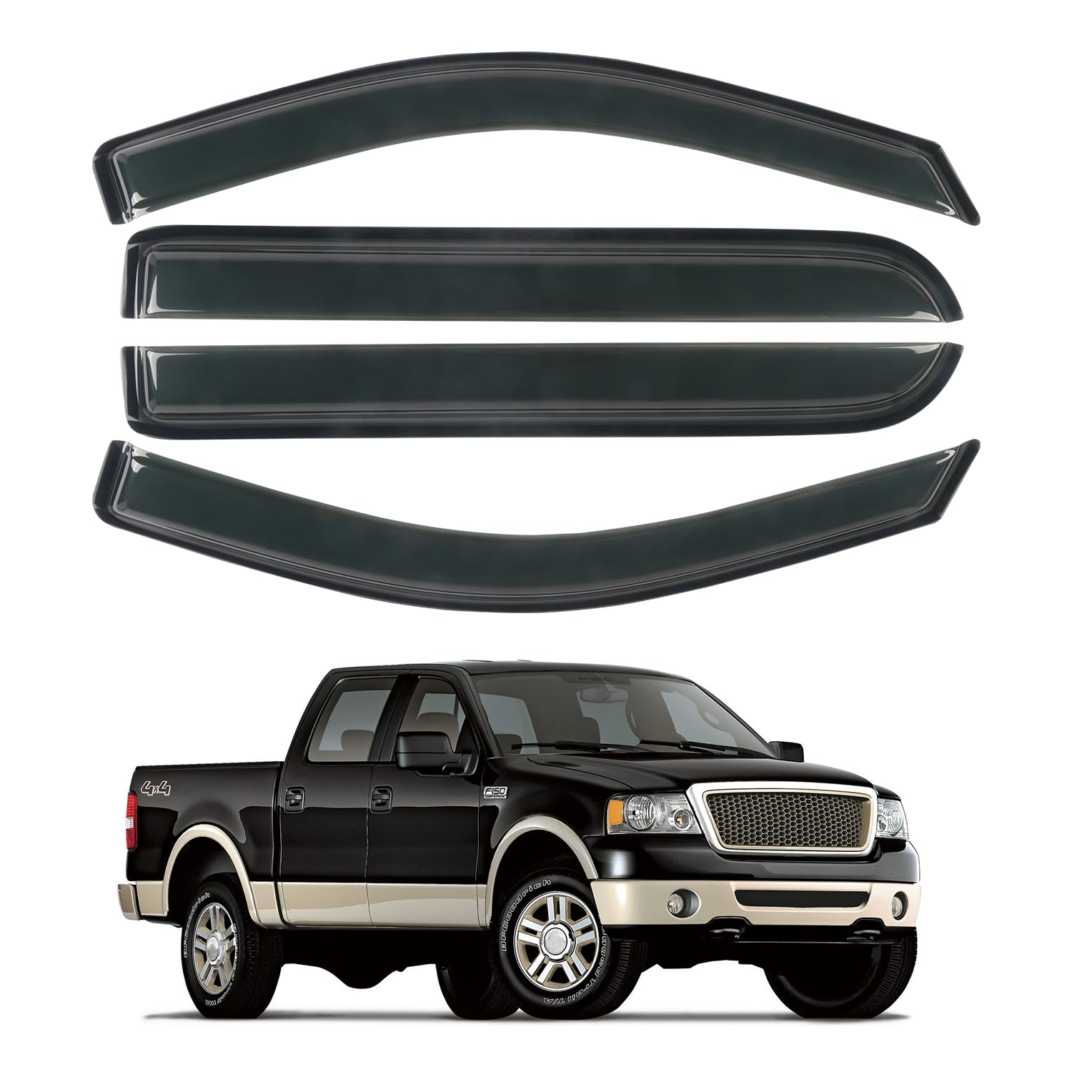 Window Visors Rain Guards Shield Fit For 2004 2005 2006 2007 2008 F150 Supercrew, Outside Mount Vent Visors Shades, Smoke Tinted