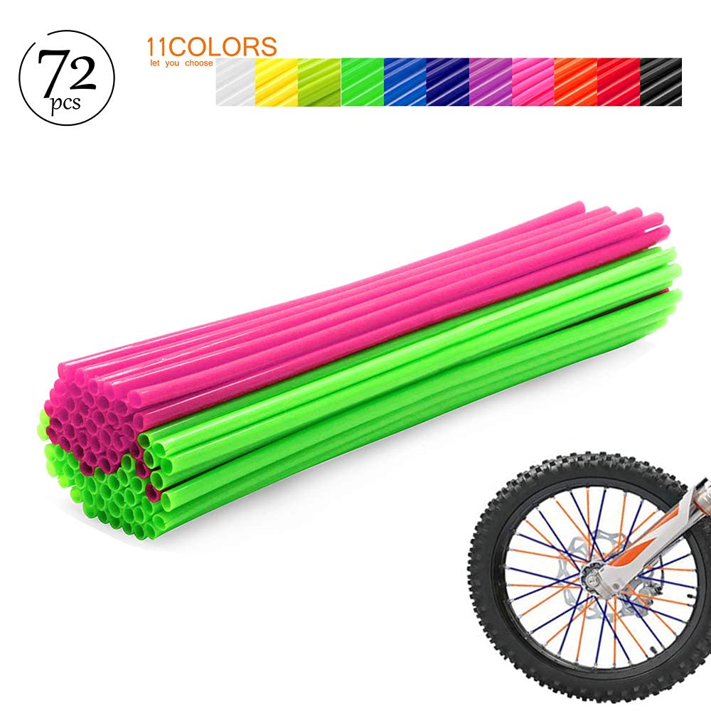 Baione Worldmotop Mixed 72Pcs Dirt Bike Spoke Covers Wheel Spoke Wraps Wheel Rim Spoke Skins Universal For Yamaha Honda Bmw Suzuki Kawasaki Wheelchair-Spoke Sleeves For Dirtbike (Pink+Green)