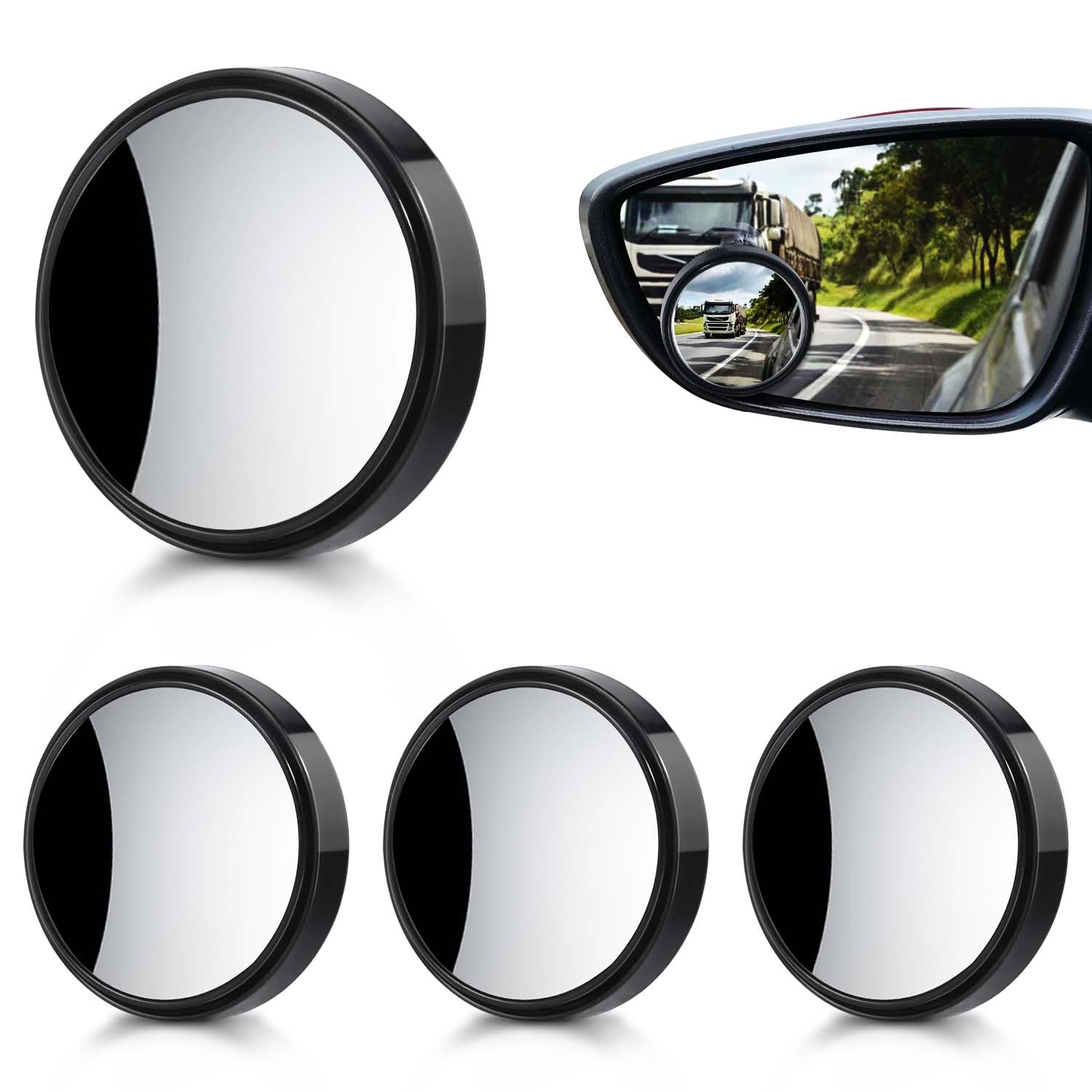 Obtanim 4 Pack Blind Spot Car Mirror 2 Inch Angle Adjustable Hd Glass Round Side Rear View Convex Accessories With Frame For Car Suv Trucks Motorcycles