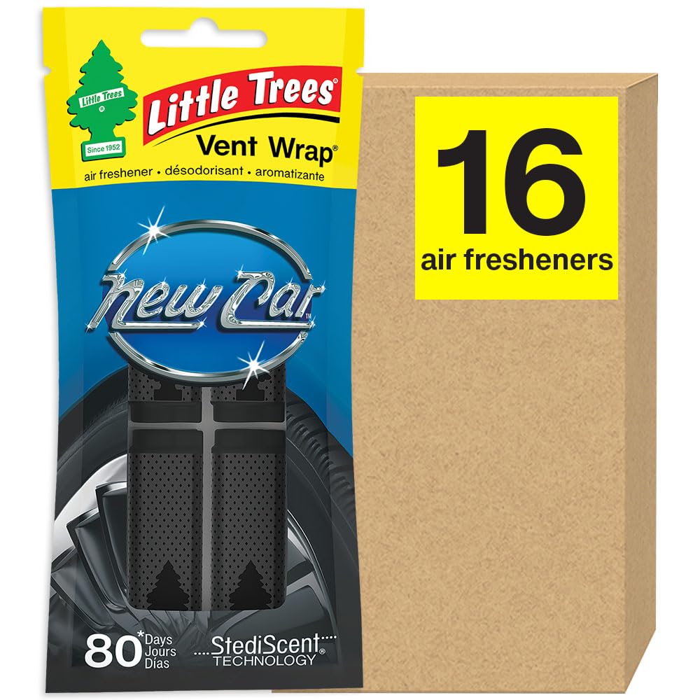 Little Trees Car Air Freshener. Vent Wrap Provides Long-Lasting Scent, Slip On Vent Blade. New Car, 16 Air Fresheners, 4 Count (
