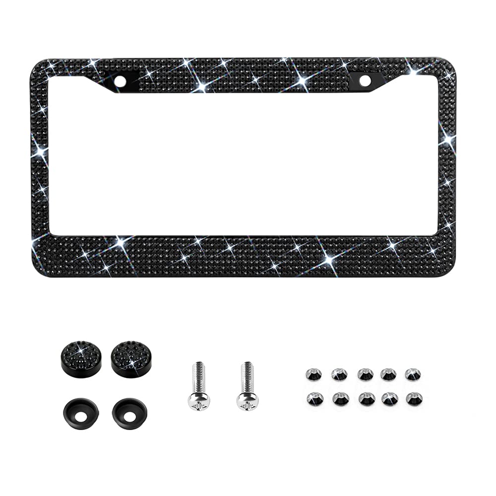 Bling License Plate Frame For Women,Sparkle Crystal Bedazzled Rhinestone License Plate Frames With 1400Pcs Rhinestones, Handcraf