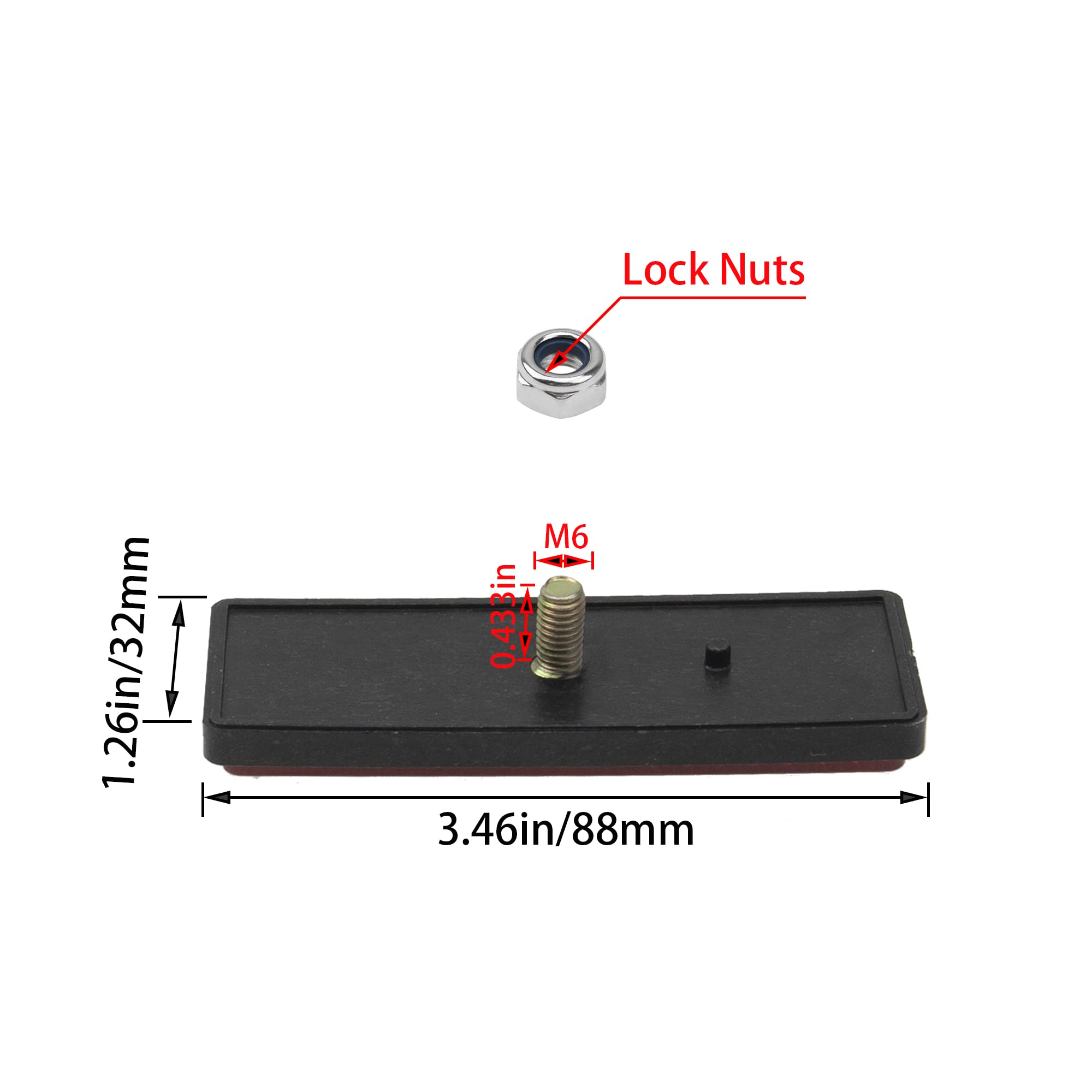 Rrina 4Pcs 1.25' X 3.45' Red Rectangle Plastic Reflective Warning Reflector For Motorcycle Bike