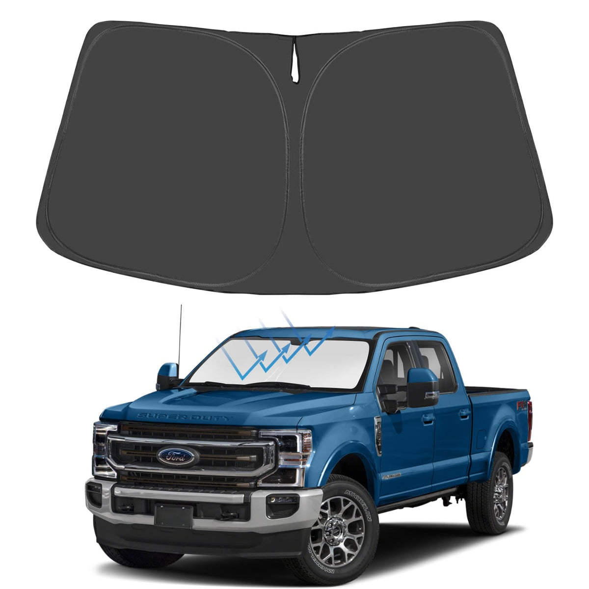 Proadsy Custom Fit Ford F250 F350 F450 F550 2Door 4Door Pickup 2017-2025 Windshield Sun Shade 4-Layer Foldable Front Sunshade Pr