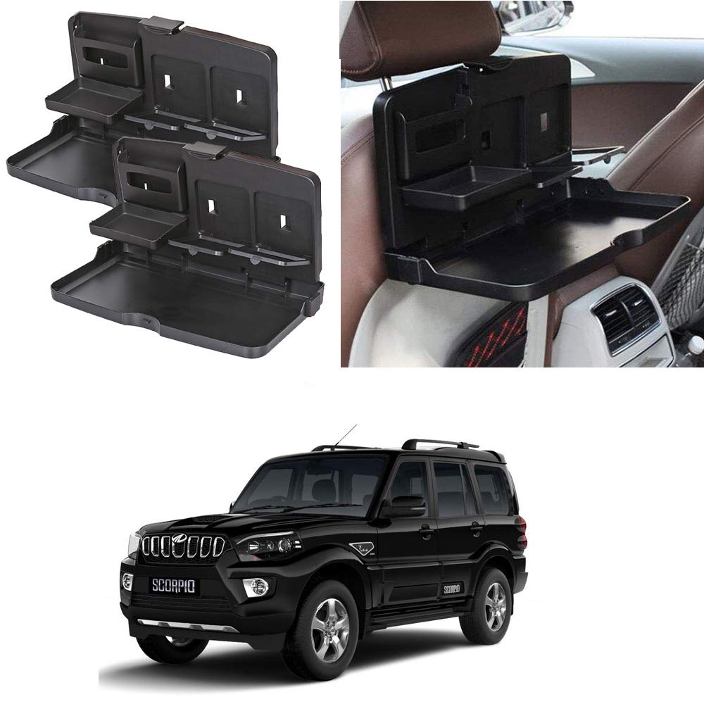 Oshotto (FT02) Car Backseat Food Travel Dining Meal & Snaks Tray & Cup Holder Compatible with Mahindra Scorpio (Black)  Set of