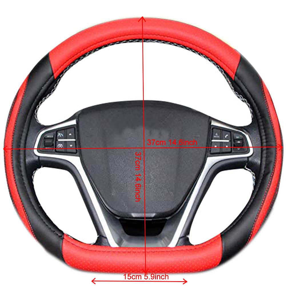 Builllin D Cut Steering Wheel Cover - D Shaped Flat Bottom Microfiber Leather Anti-Skid Breathable Fit 14.5'-15' (Red)