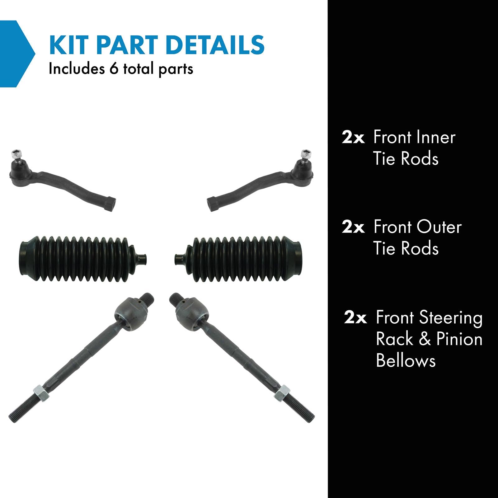 Trq Front Steering Kit Steering Rack & Pinion Bellow Tie Rod Compatible With 2004-2011 Chevrolet Aveo 2007-2011 Aveo5 2009-2010