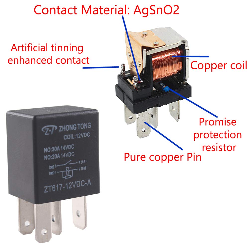 ESUPPORT 12V 30A Heavy Duty Relay Switch, Waterproof 4Pin SPST Plug Harness, Pack of 5 for Automotive Use