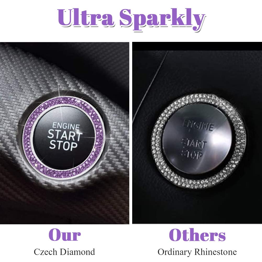 Tobequeen Car Bling Ring Crystal Car Stickers Rings Womens Car Decals,Bling Car Interior Accessory For Women,Purple