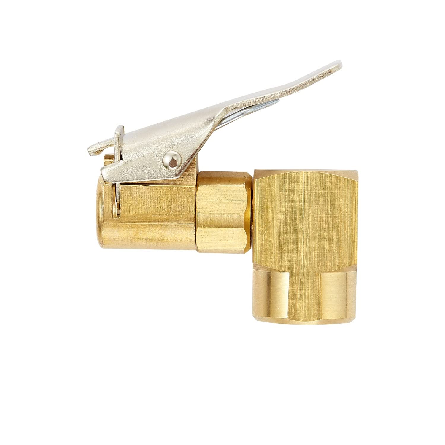 Pronese 2PCS Heavy Duty Brass Air Chuck,1/4 Open Flow Right Angle Tire Inflator Lock-On SwivelAir Chuck with Clip, Silver & Go