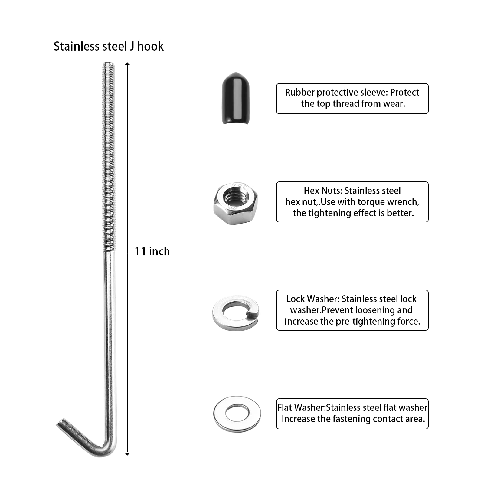 Aronova 18-8 Stainless Steel J Hook Battery Hold Down Bolts (11 Inch)