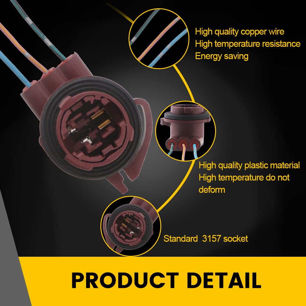 Qasim 3156 3157 Pre-Wired Harness Sockets T25 Bulb Sockets Female Adapter Turn Signal Tail Stop Rear Brake Light Base Harness Pl