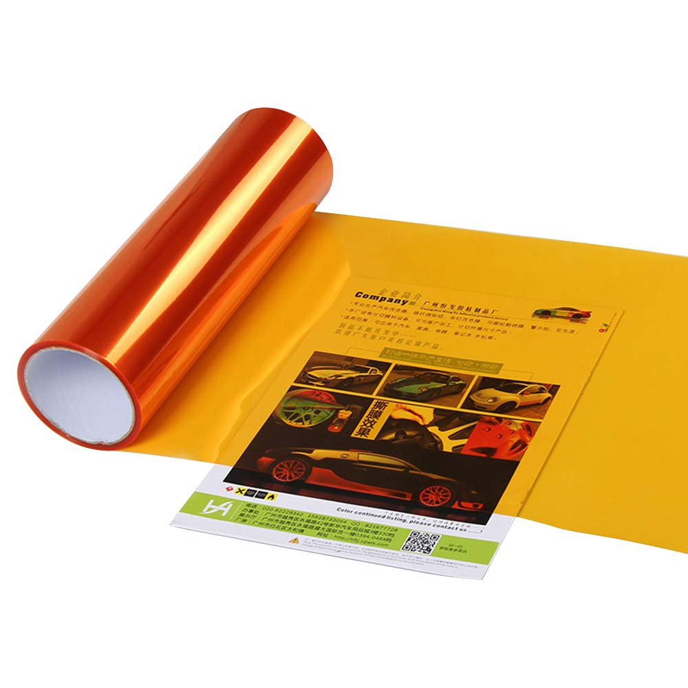 Lzlrun Extra-Wide Headlight Taillight Vinyl Tint Wrap 16 Inch X 60 Inch Roll Self Adhesive Fog Light Film Sheet Sticker Cover (Orange)
