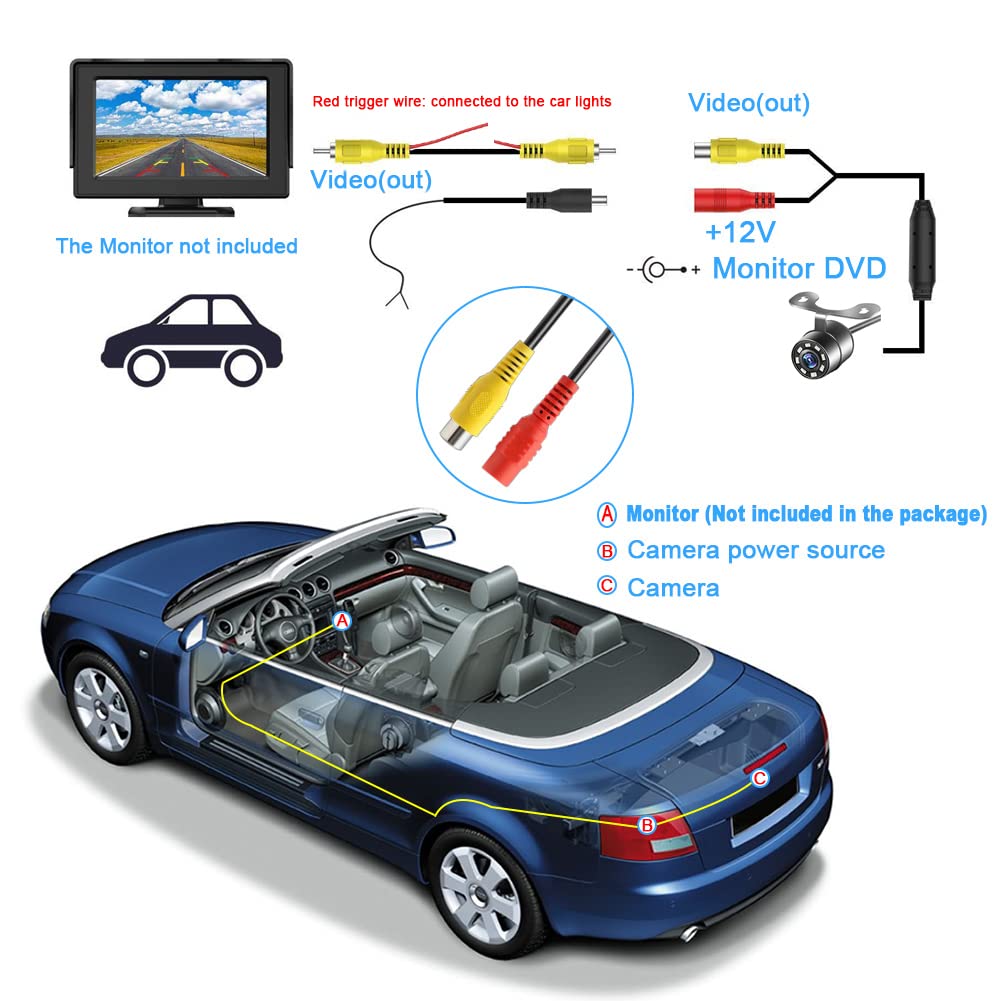 Backup Camera, 8 Led Lights Always Bright Night Lamp Rear View Camera 140 Dynamic Path Guide Line Reverse Camera Waterproof Vehi