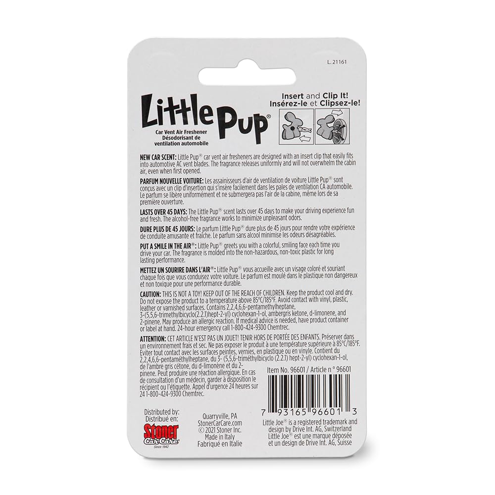 Stoner Car Care Little Pup Air Freshener Clips, New Car Scent, Alcohol-Free, 6-Pack, Non-Toxic, Model 96601-6PK
