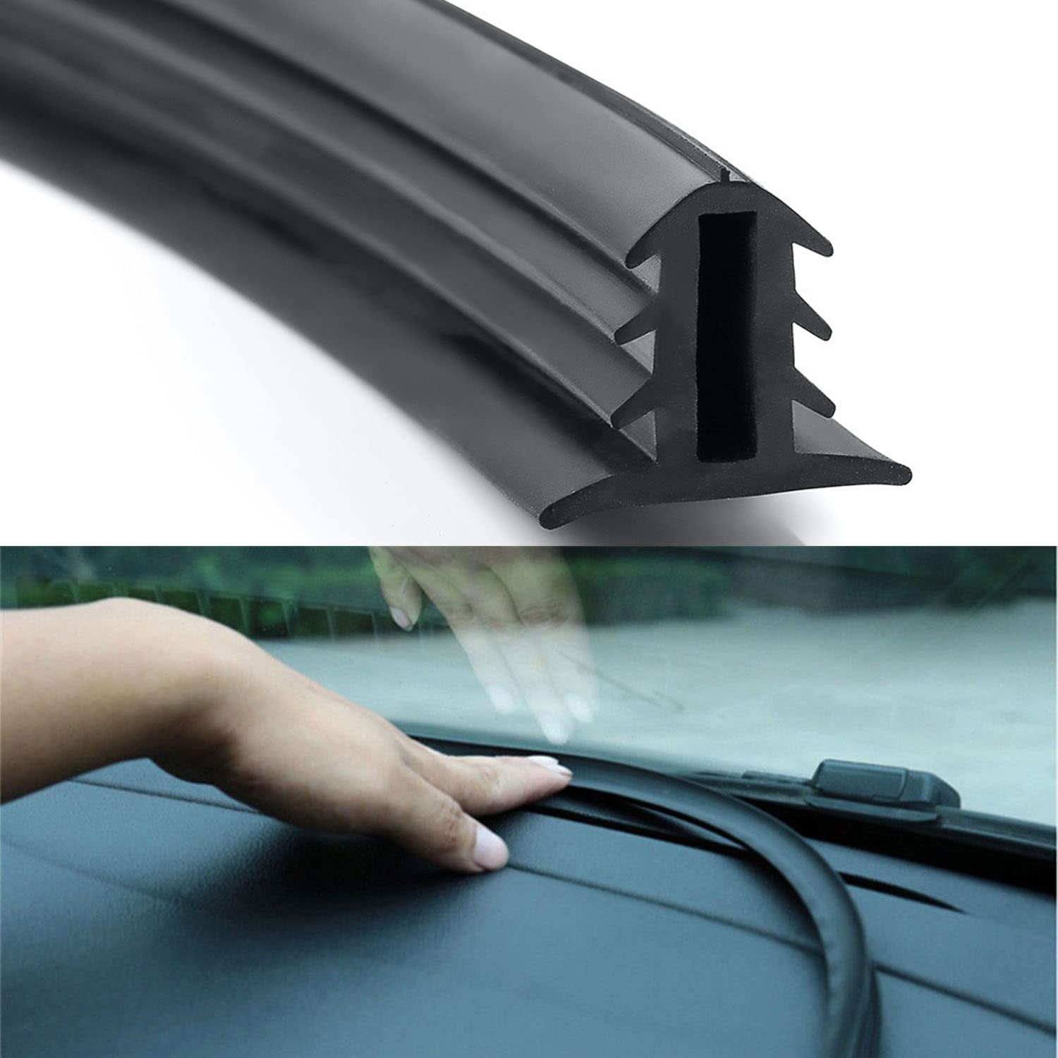 Miytsya Car Rubber Seal Protector Guard Strip, 5.3Ft Universal Car Slit Windshield Trim Strip, Dashboard Panel Sound Insulation Adhesive Strips, Suitable For Cars,Trucks, Boats, Rvs (Black)