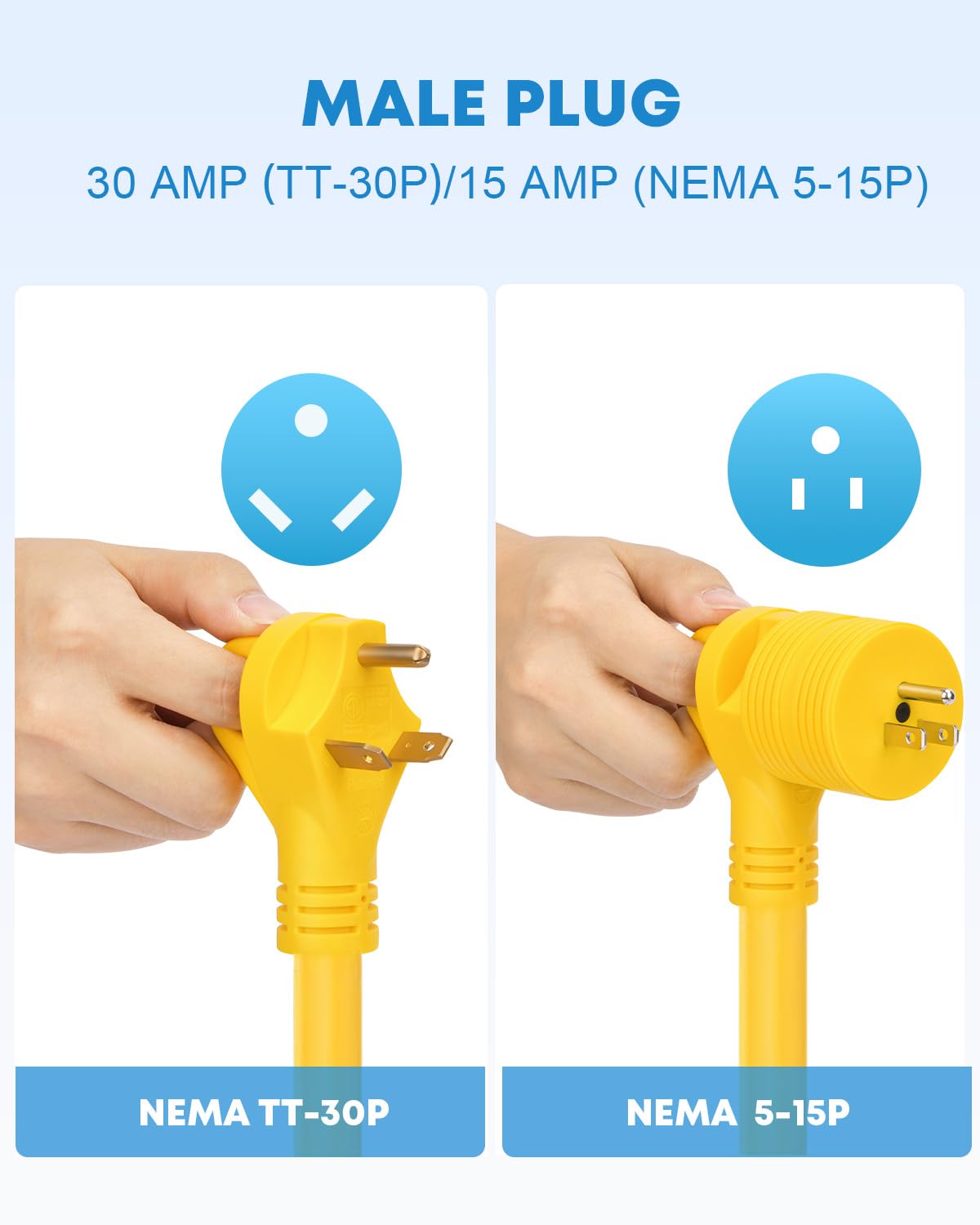 Kohree 25' Rv Power Extension Cord 30 Amp Twist Lock Rv Adapter Plug 30M/30F With Rv Power Adapter 15 Amp To 30 Amp, Led Indicat