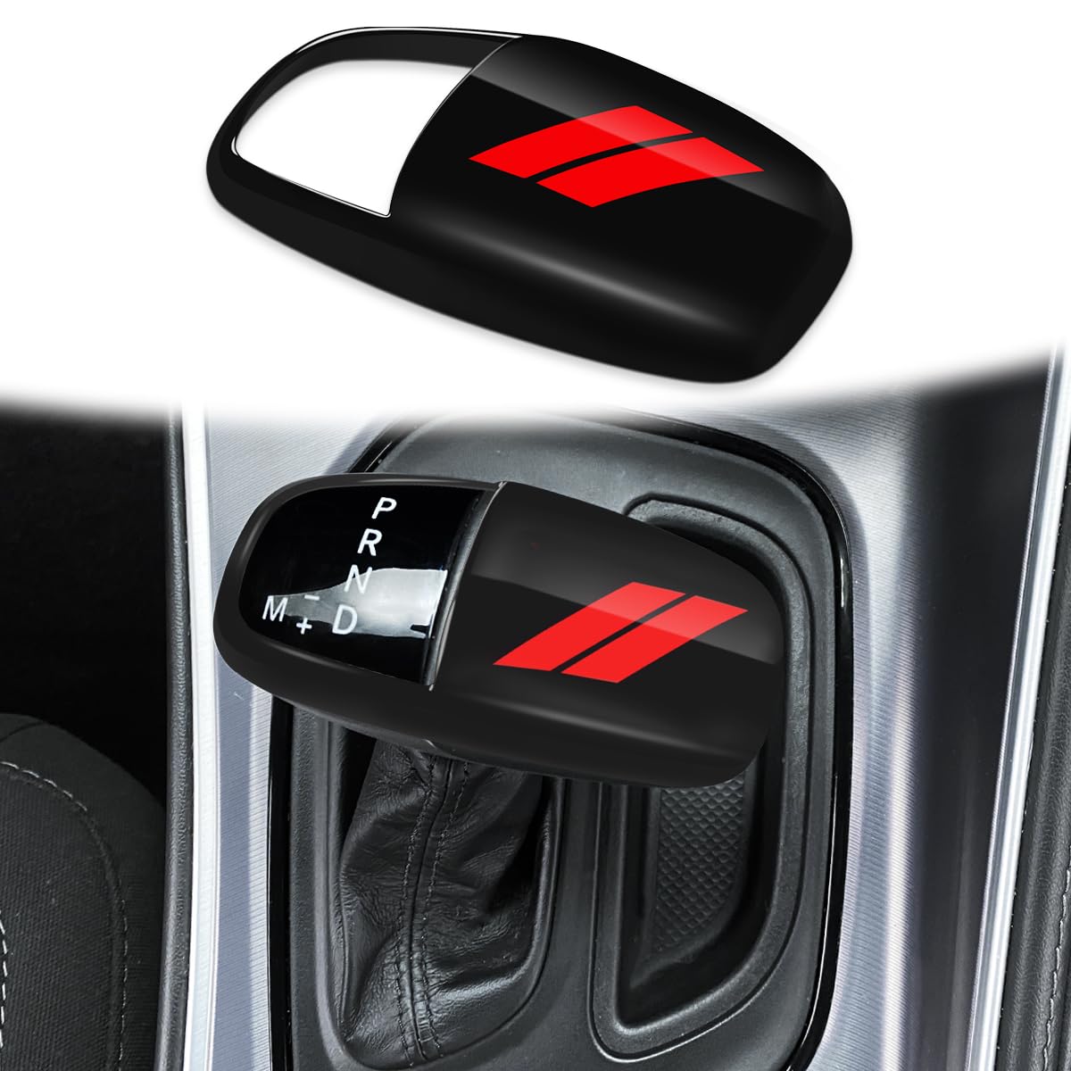 Auovo Gear Shift Knob Cover Trim For Charger Accessories Challenger 2015-2023 / Durango 2016-2024 (Black-Red)