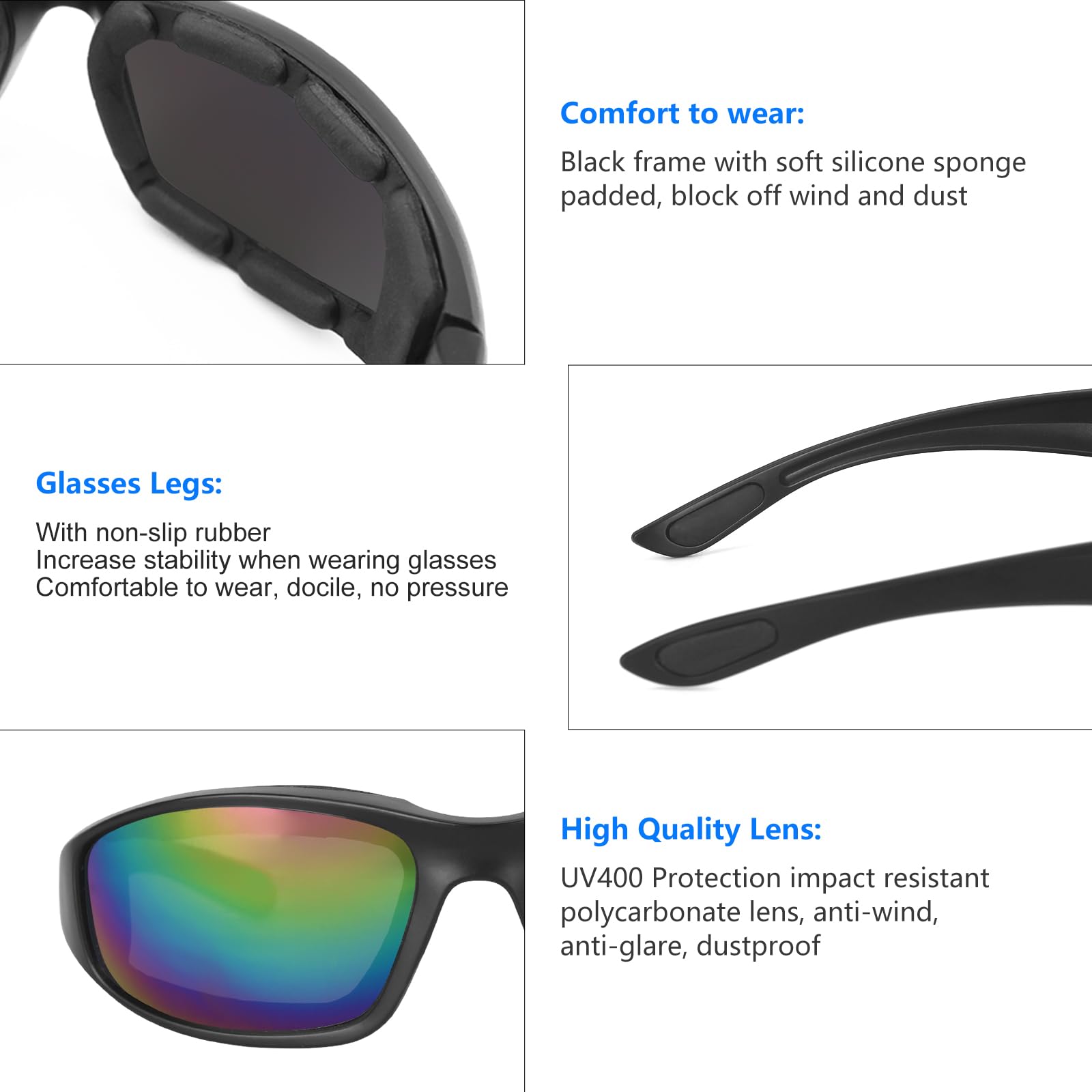 Motorcycle Riding Glasses Padding Goggles Uv Protection Dustproof Windproof Motorcycle Sunglasses For Outdoor Actives