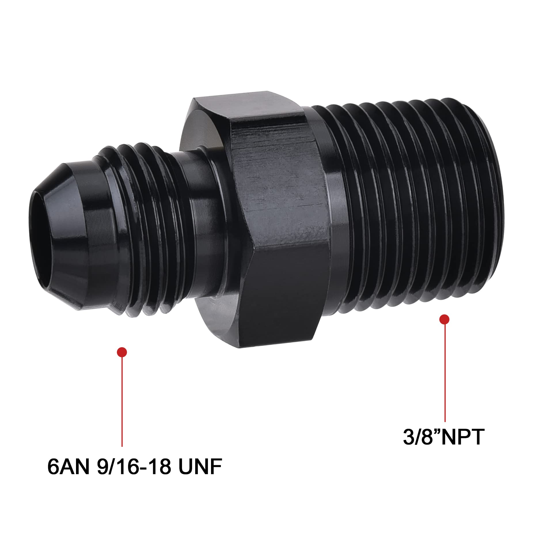 Evil Energy 6An Male Flare To 3/8'' Npt Pipe Fitting Adapter Aluminum Straight Black 2Pcs
