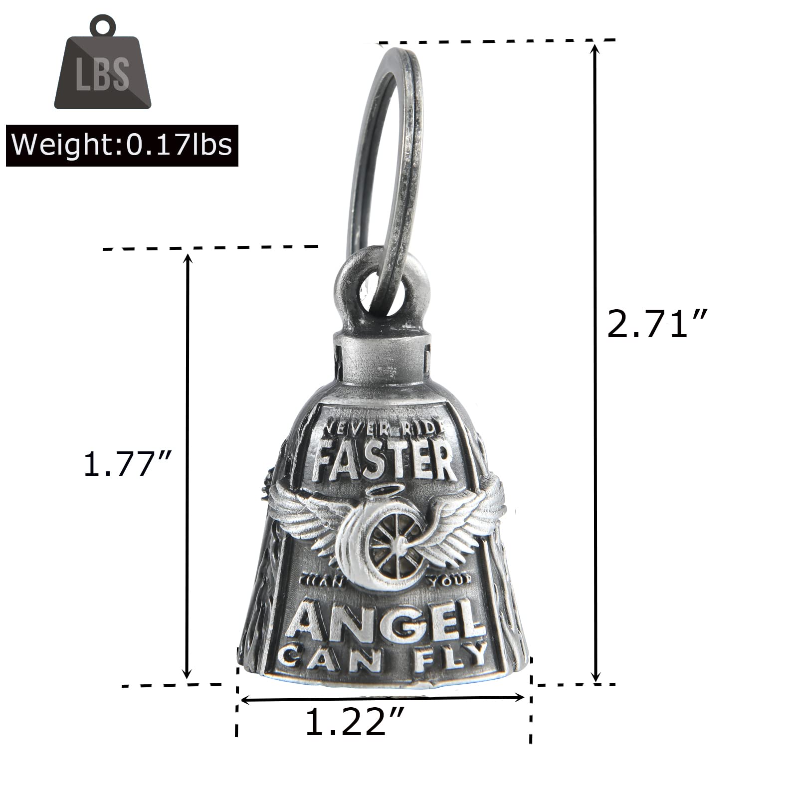 Motorcycle Bells For Bikers Guardian Angel Gremlin Bells For Motorcycle Rider Key Chain For Luck (Never Rider Faster Than Your A
