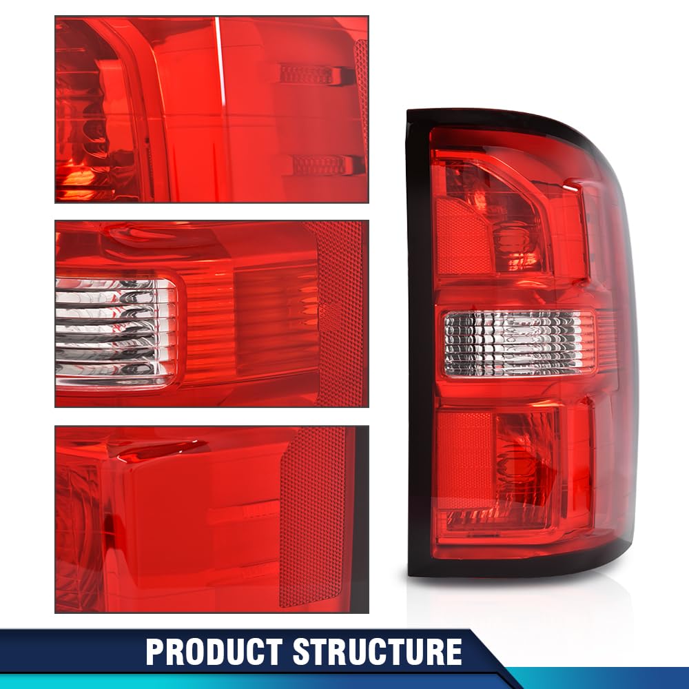 Pit66 Red Lens Right Tail Lights Lamp W/O Bulbs Fit Gmc Sierra 1500 2014-2018/Fit Gmc Sierra 2500 Hd 2015-2019/Fit Gmc Siera 350