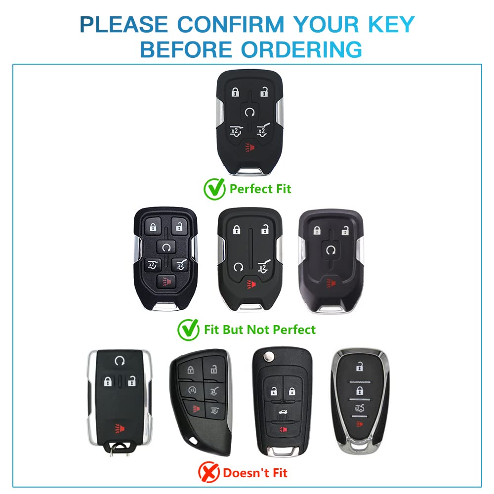 1797 Key Fob Cover For Chevy Chevrolet Tahoe Suburban Gmc Yukon Accessories Bling Car Remote Key Chain Case Shell Protector 6 Button Women Men White Silver Tpu