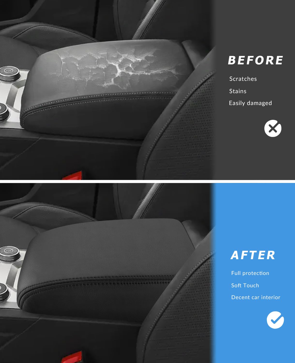 Intget For 2024 Volkswagen/Vw Atlas Center Console Cover Leather Arm Rest Cover Middle Console Cover Central Armrest Lid Protector For 2024 Volkswagen Vw Atlas Interior Accessories (Black Leather)