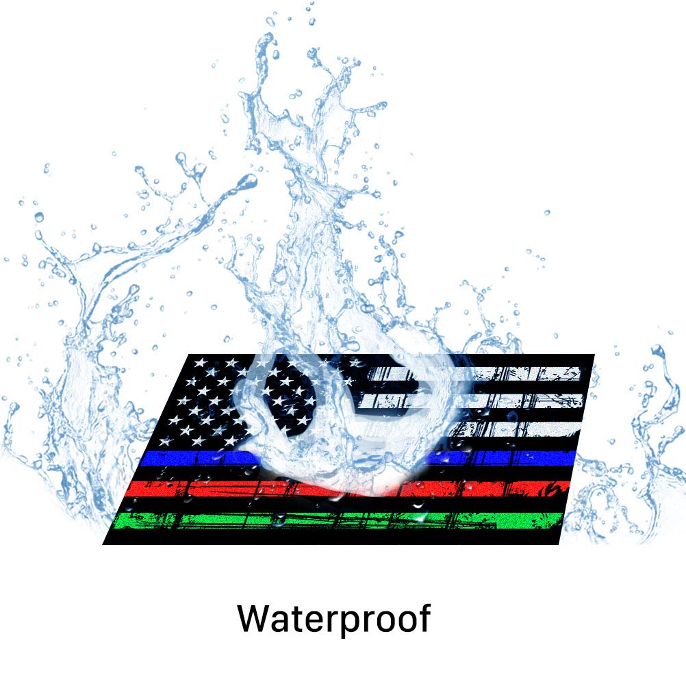 Creatrill Reflective Tattered Thin Blue Red Green Line Decal Matte Black - 3 Packs 3x5 in. American USA Flag Decal Stickers for