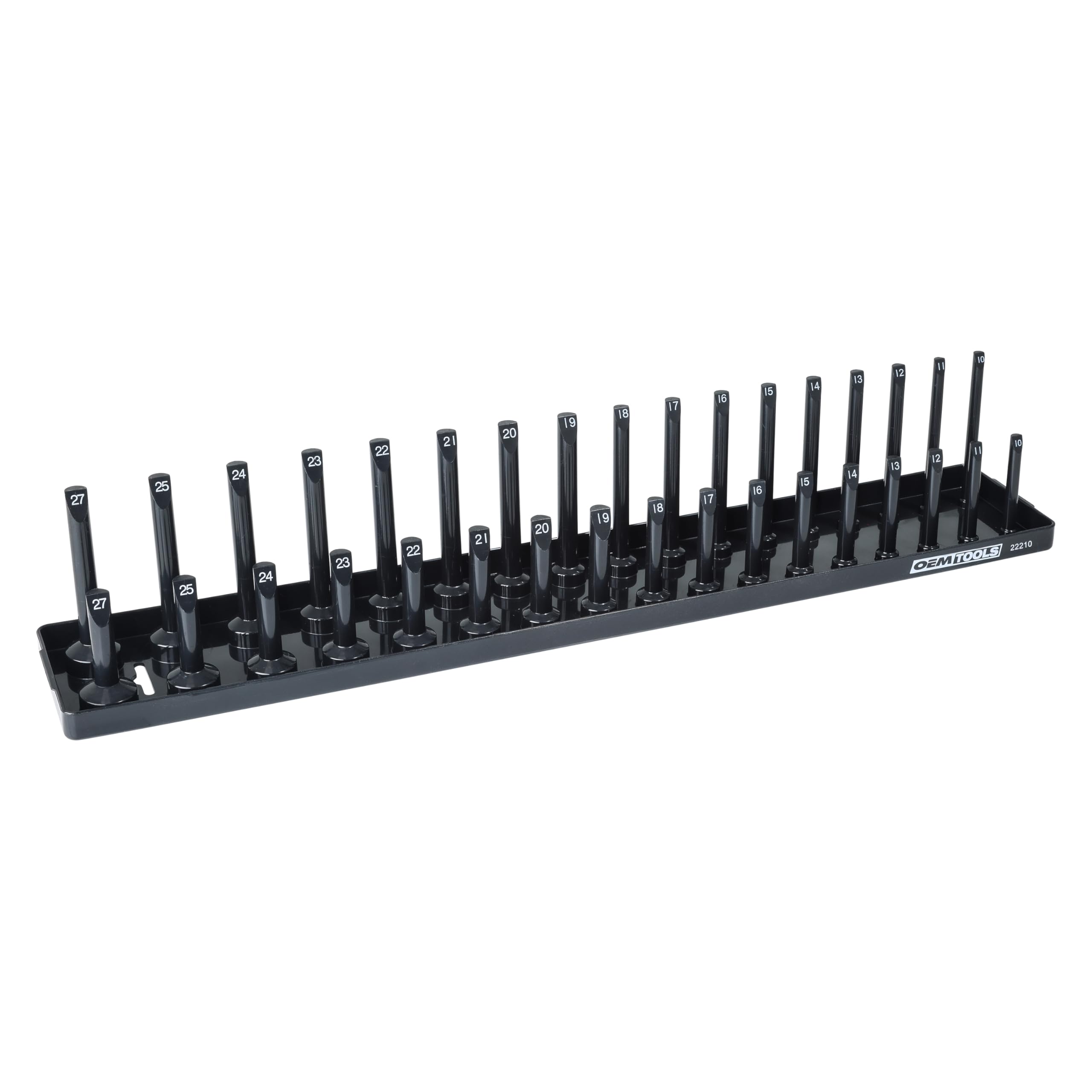 OEMTOOLS 22210 1/2 Inch Drive Black Metric Socket Tray, Holds 34 Deep and Shallow Sockets From 10 To 27 Millimeters