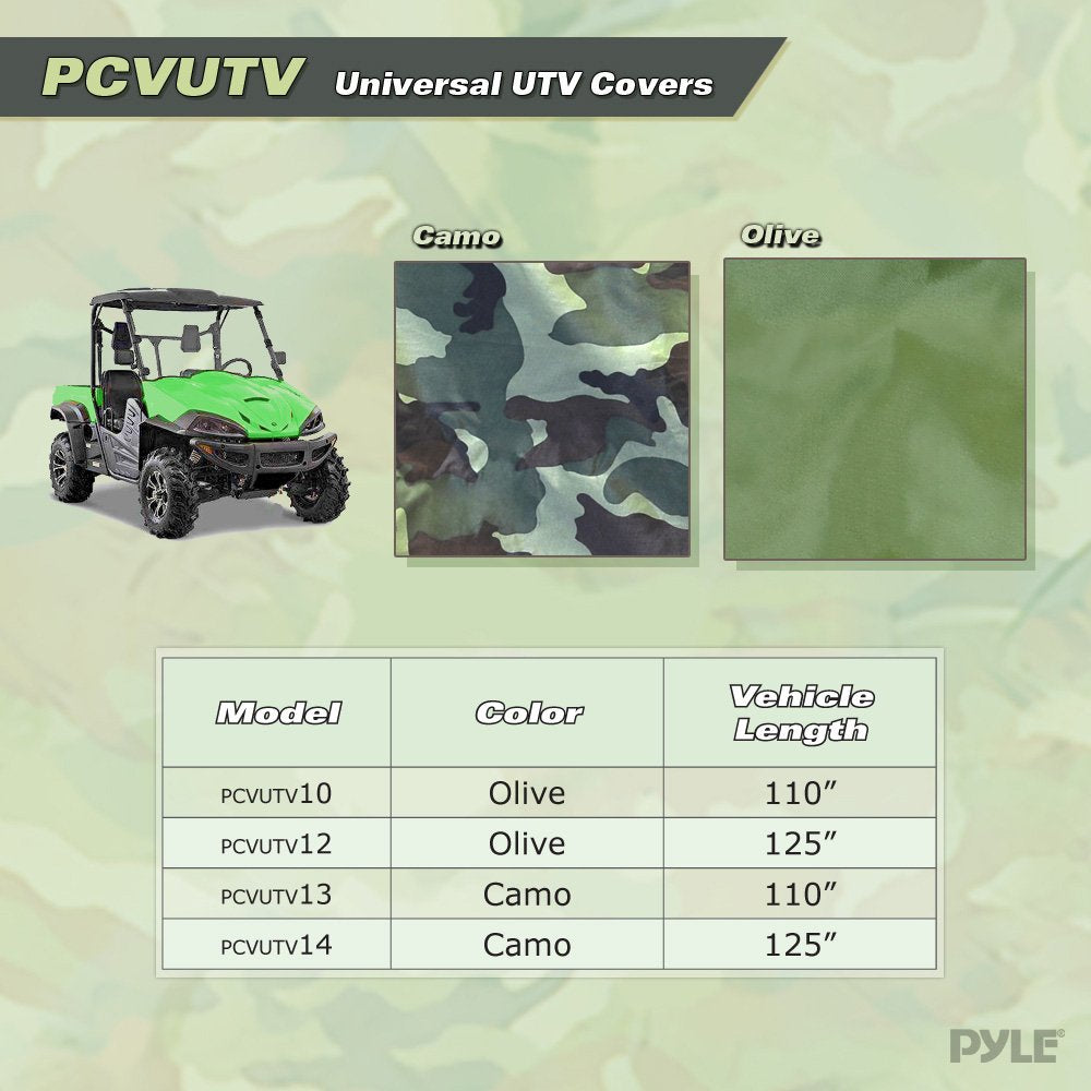 Pyle Pcvutv12 Armor Shield 4 X 4 Utv Utility Vehicle Storage Protective Indoor/Outdoor Cover, Fits Vehicles Up To 125'' Long, Ol