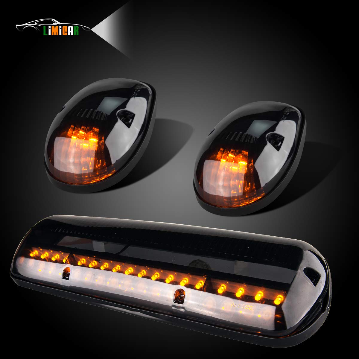 Limicar 3X Smoked Cover Cab Roof Top Marker Running Lamps Amber 30 Led Lights Compatible W/ 2002-2007 Chevrolet Silverado/Gmc Si