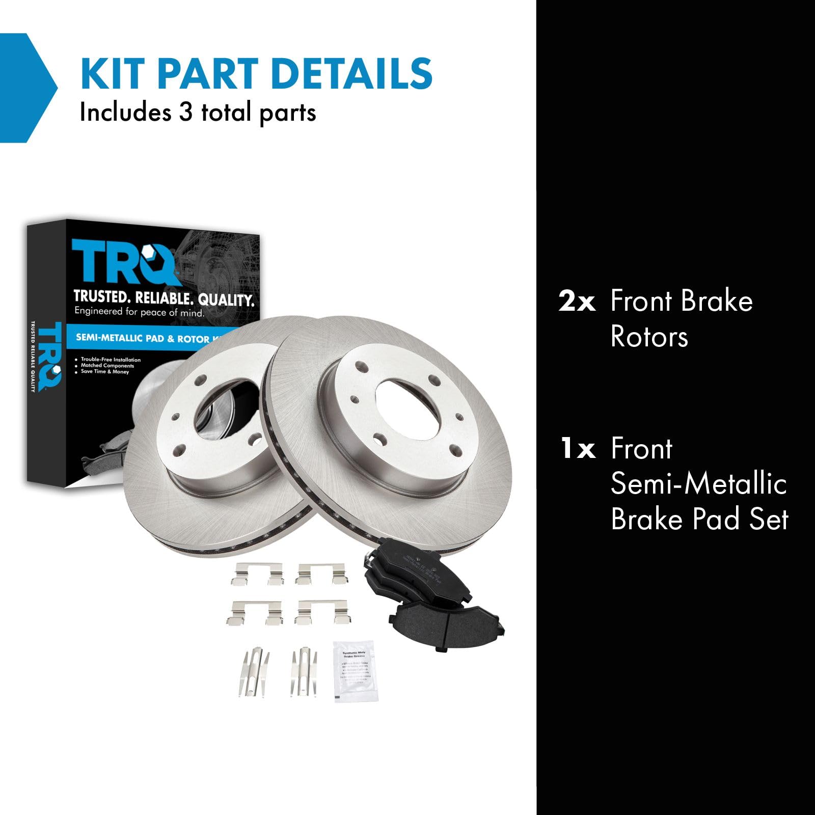 Trq Front Brake Pad & Rotor Kit Brake Pads Brake Rotor Semi-Metallic Compatible With 2002-2005 Hyundai Elantra
